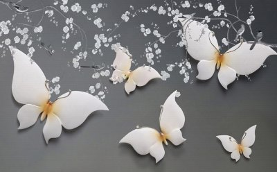 фотообои Белые бабочки 3Д